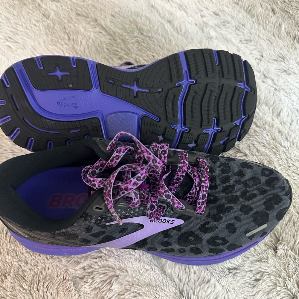 Brooks Black and Purple Leopard Running Shoes